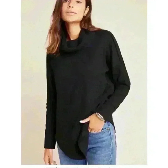 Maeve Anthropologie Thermal Black Turtleneck Waffle Knit Sz S Preppy Minimalist - Picture 1 of 5